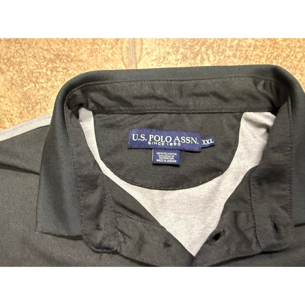 US Polo Assn Mens XXL Colorblock Performance Polo Shirt Black Grey Feel Dry NWT - Picture 4 of 6